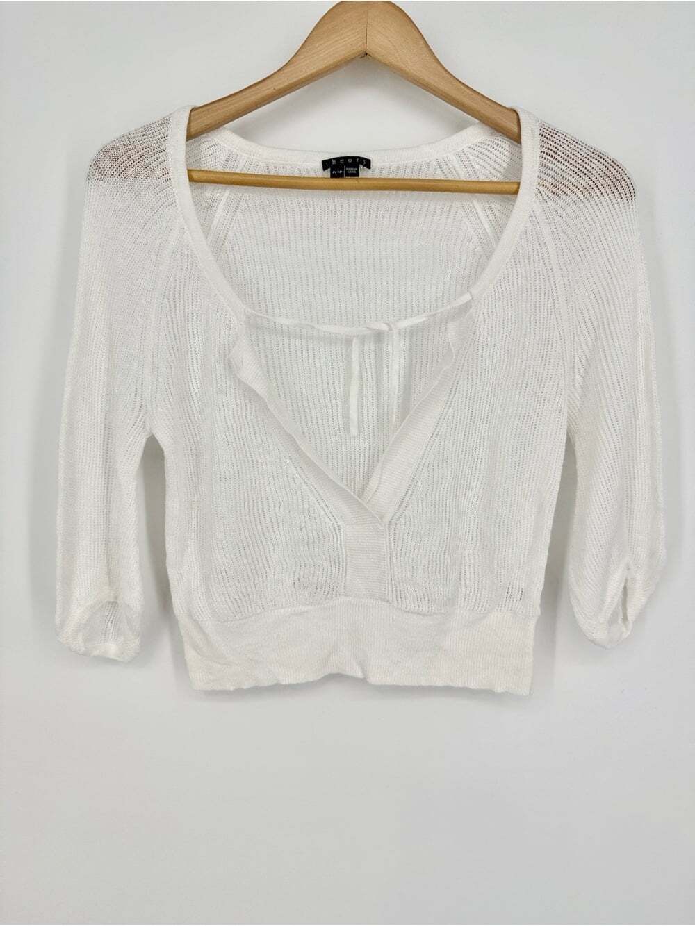 Theory White Open-Knit Linen Sweater Top